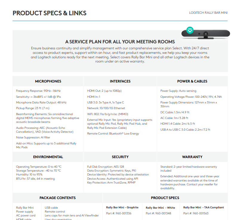 Product Specifications of Logitech Rally bar mini - techbee.ae