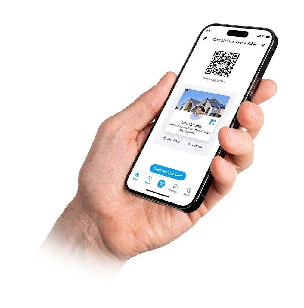 Phone scanning a business card, AI business card scanner in Dubai