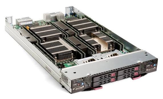 Data center aisle with blade server chassis installed