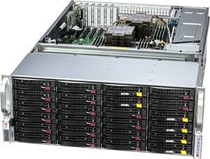 Data center storage aisle with drive arrays for AI workloads
