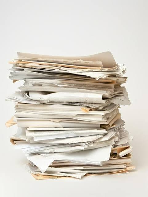 Messy stack of unprocessed paper invoices before AI document processing
